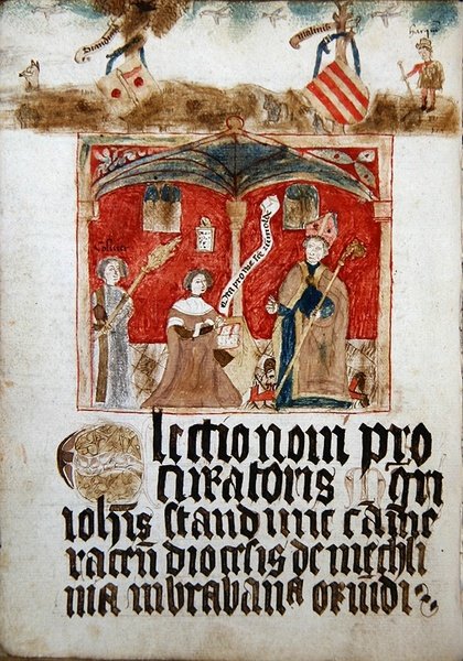 Picard Nationin prokuraattori polvistumassa Saint Rumoldin edessä tekijältä French School