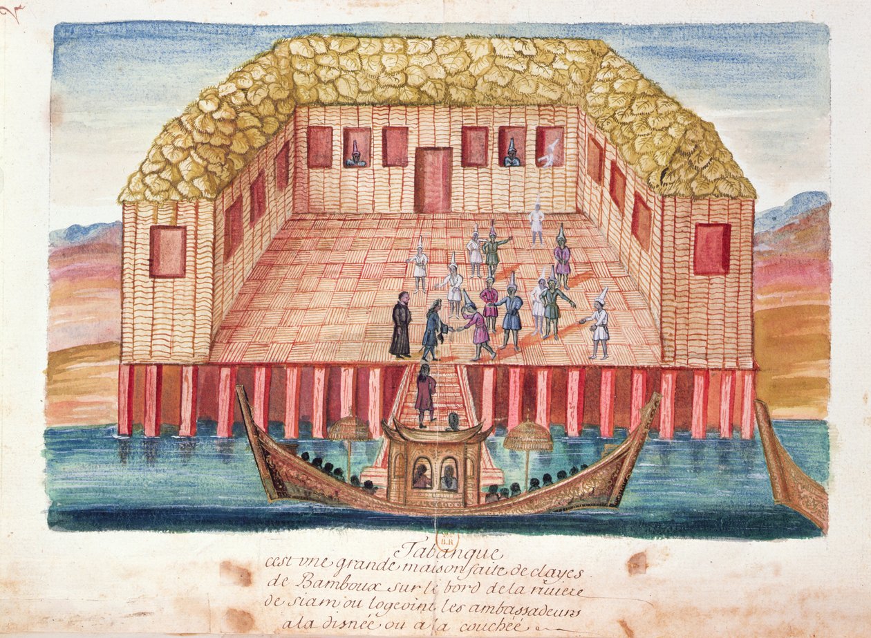 Ranskan Siamin-suurlähettiläiden asuinpaikka, Siamin jesuiittojen kertomuksesta, 1688 (wc paperilla) tekijältä French School