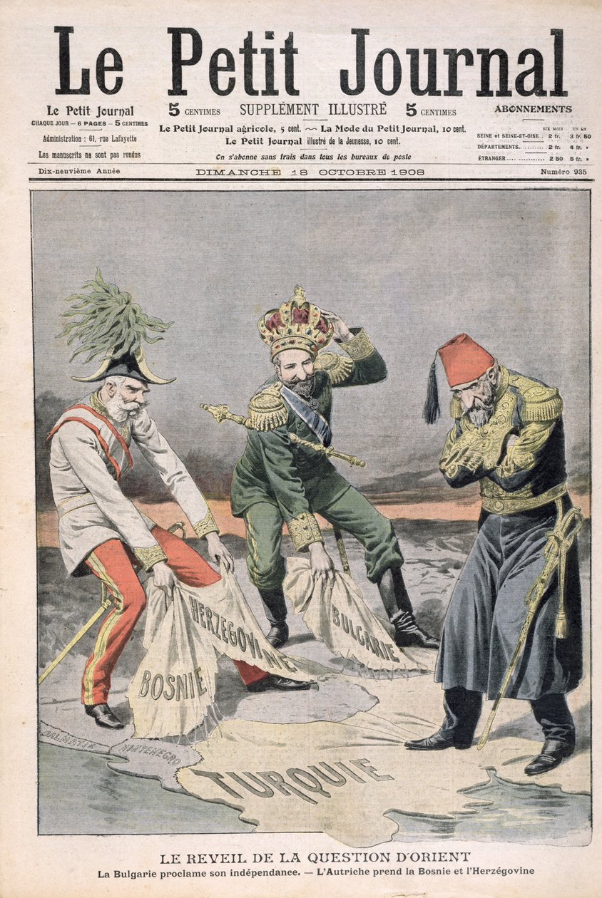 Itämaisten maiden ja Balkanin asian elpyminen, kansikuva Le Petit Journalista, 18. lokakuuta 1908 (värikaiverrus) tekijältä French School