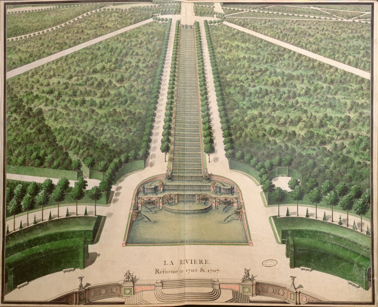 Joki, uusittu 1706-07, "Gardens of Marlysta", 1700-luvun alussa tekijältä French School