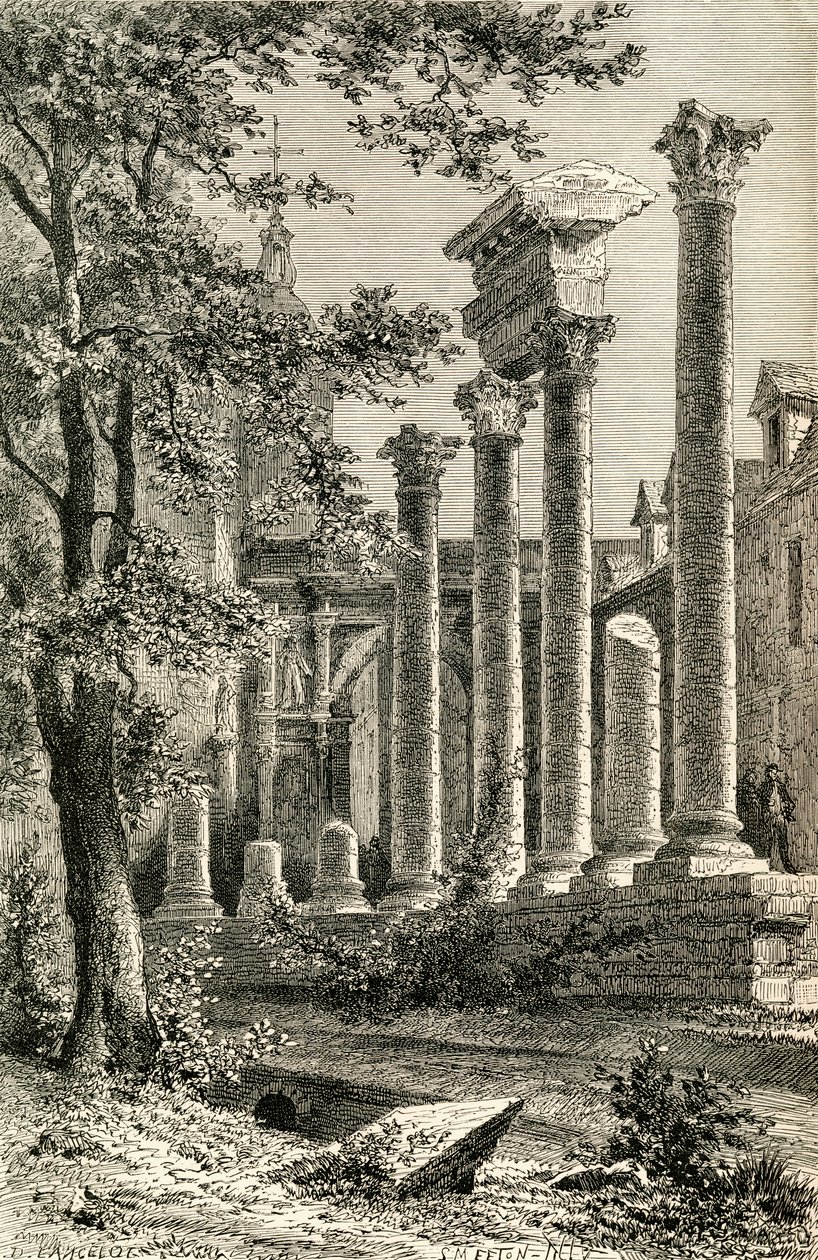 Roomalainen teatteri, Besancon, 1800-luvulla, pastori Samuel G. Greenin teoksesta "French Pictures", julkaistu 1878 (litho) tekijältä French School