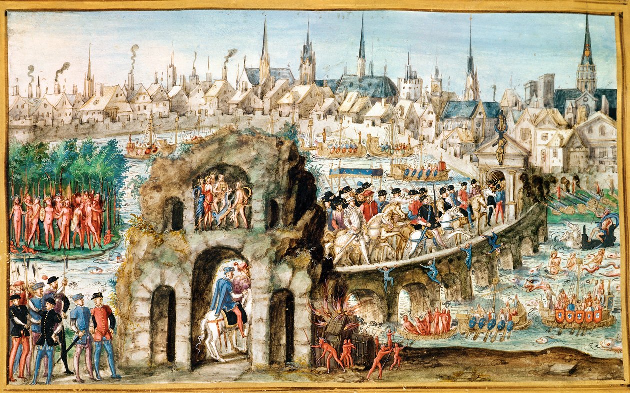Henri II:n (1519-59) kuninkaallinen pääsyfestivaali Roueniin, 1. lokakuuta 1550 tekijältä French School
