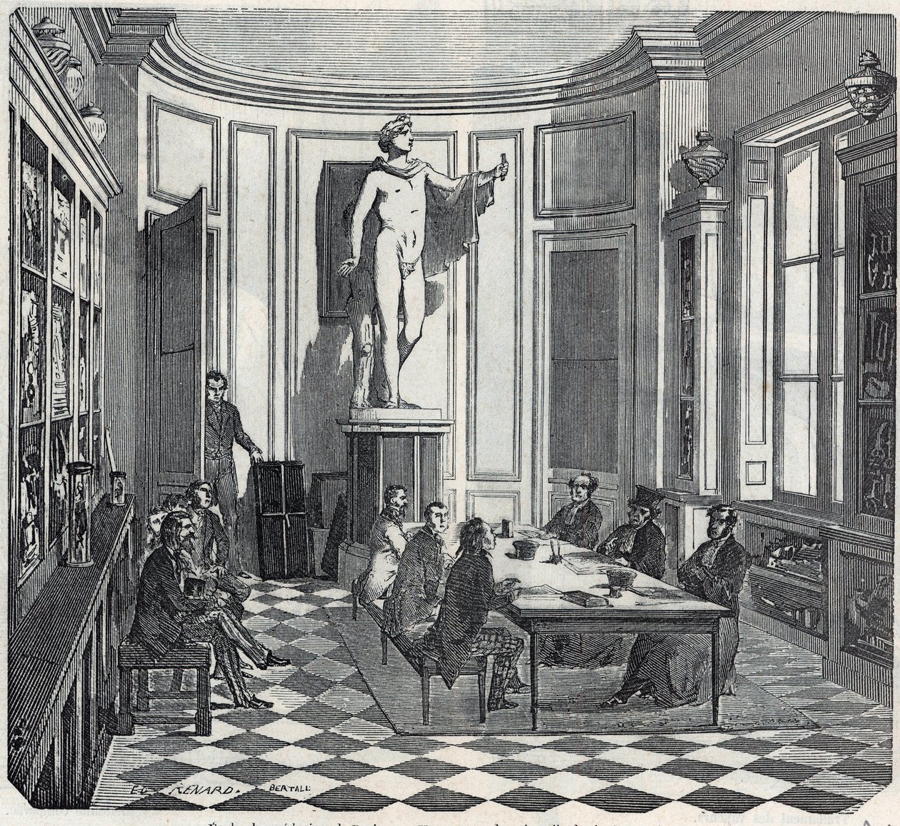 Pariisin lääketieteellinen tiedekunta - koe instrumenttihuoneessa - Kaiverrus "Tableau-de-Paris" Edmond Texier 1852 tekijältä French School