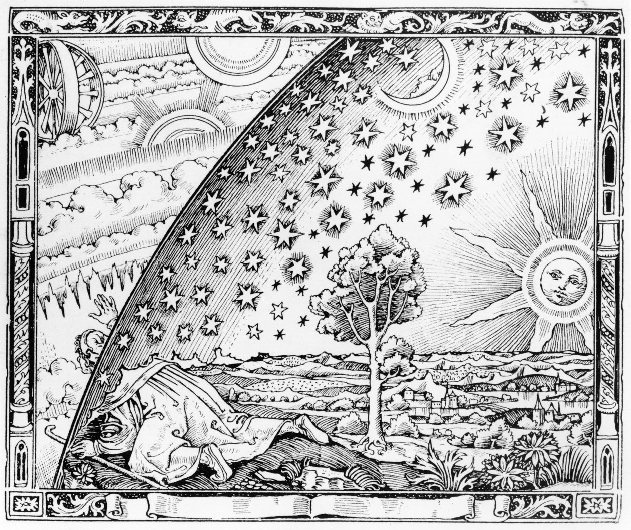 The Scientist Leaving the World, tyyliin noin 1520, LAtmosphere meteorologie populairesta, julkaistiin Pariisissa, 1888 tekijältä French School