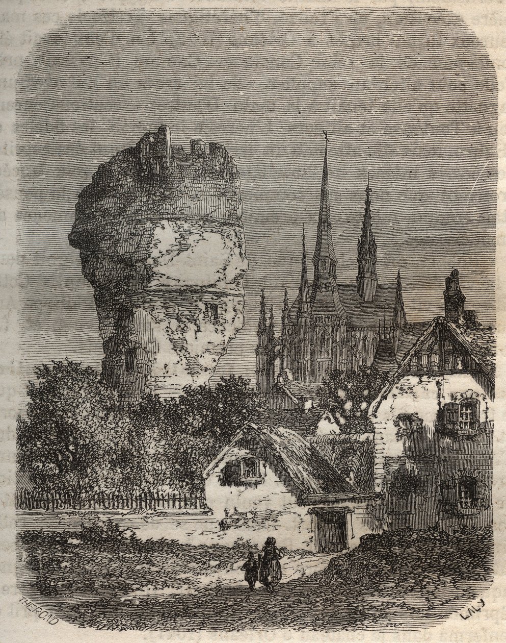 Gallardonin olkapää - feodale-torni, 1100-luvulta - kaiverrus Victor Duruyn (1811-1894) "Histoire de France" -kirjoitukseen - 1882 tekijältä French School