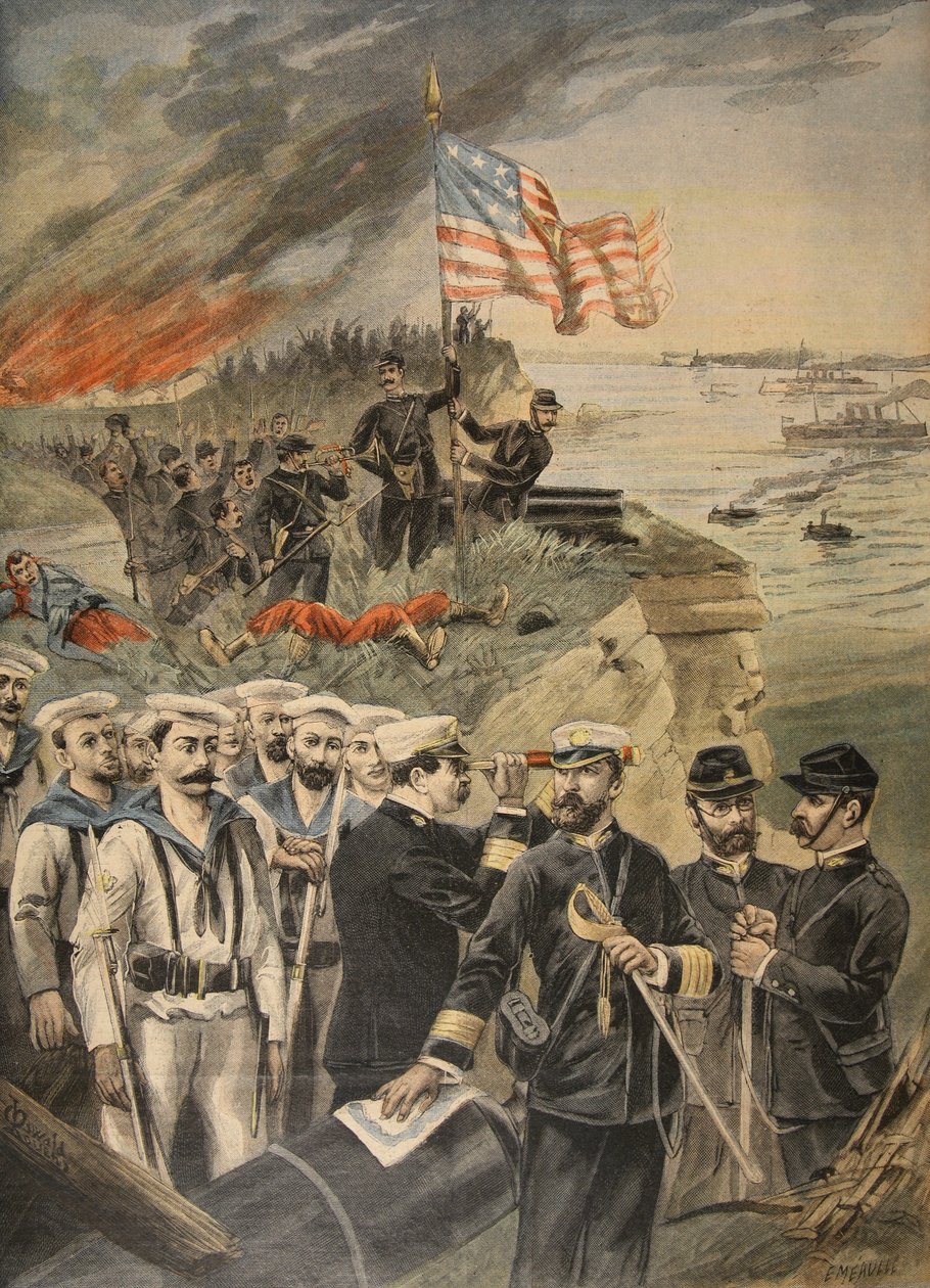 Espanjan amerikkalainen sota: maihinnousu Guantanamo, kuva Le Petit Journalista: Supplement illustre, 1898 tekijältä French School