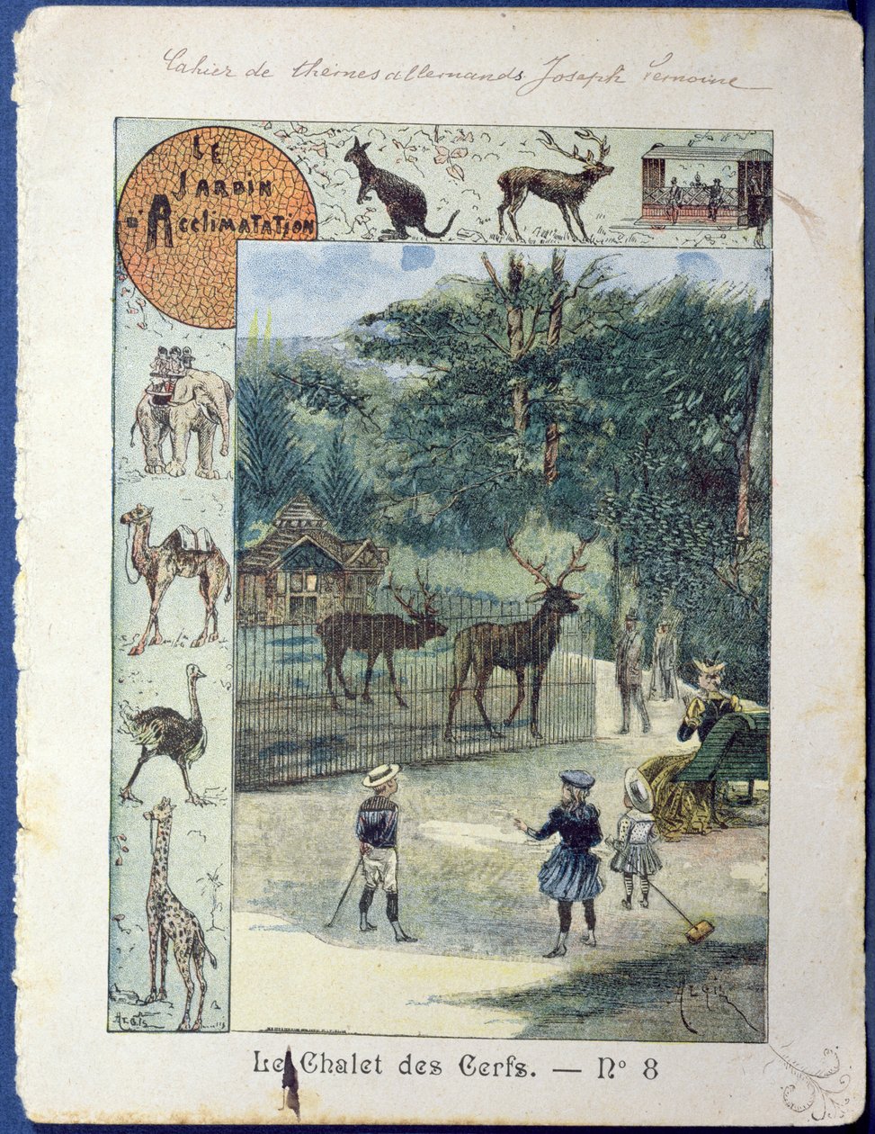 The Stag House at the Jardin dAcclimatation, Pariisi, n. 1900 (värikaiverrus) tekijältä French School
