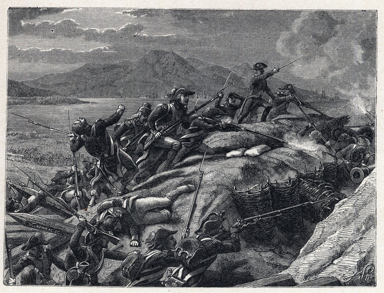 Terrori Ranskan vallankumouksen aikana: Toulonin piiritys syyskuusta joulukuuhun 1793 kapteeni Napoleon Bonaparten joukkojen toimesta Englannin joukkojen kanssa liittoutunutta kaupunkia vastaan. tekijältä French School