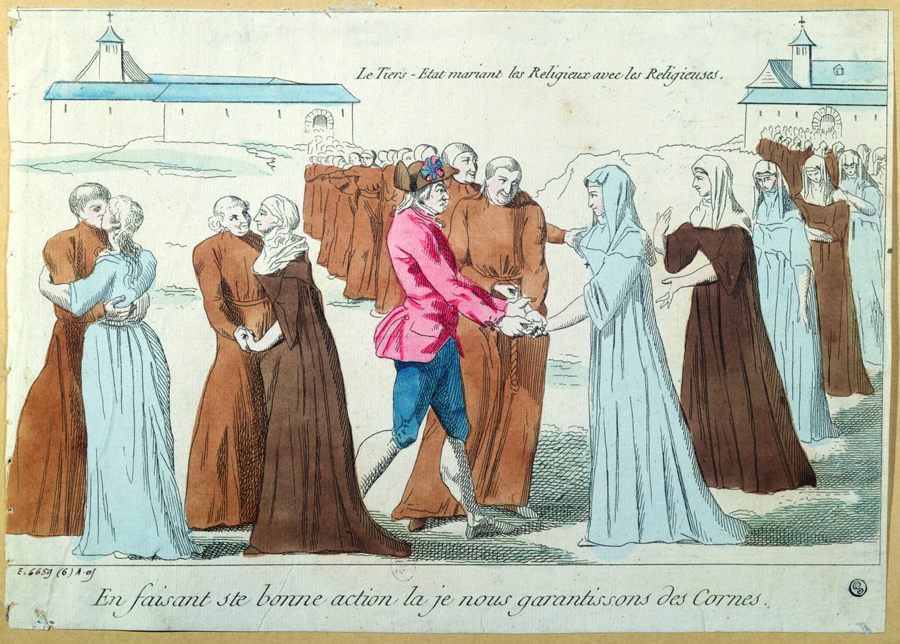 The Third Estate, jossa munkit naimisiin nunnilla, n. 1792 tekijältä French School