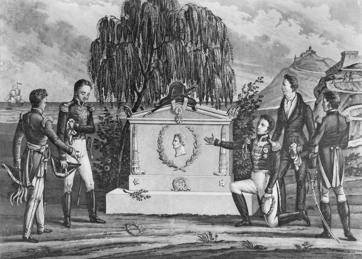 Napoleon Bonaparten (1769-1821) hauta St. Helenalla, 1821 (litho) (bw kuva) tekijältä French School