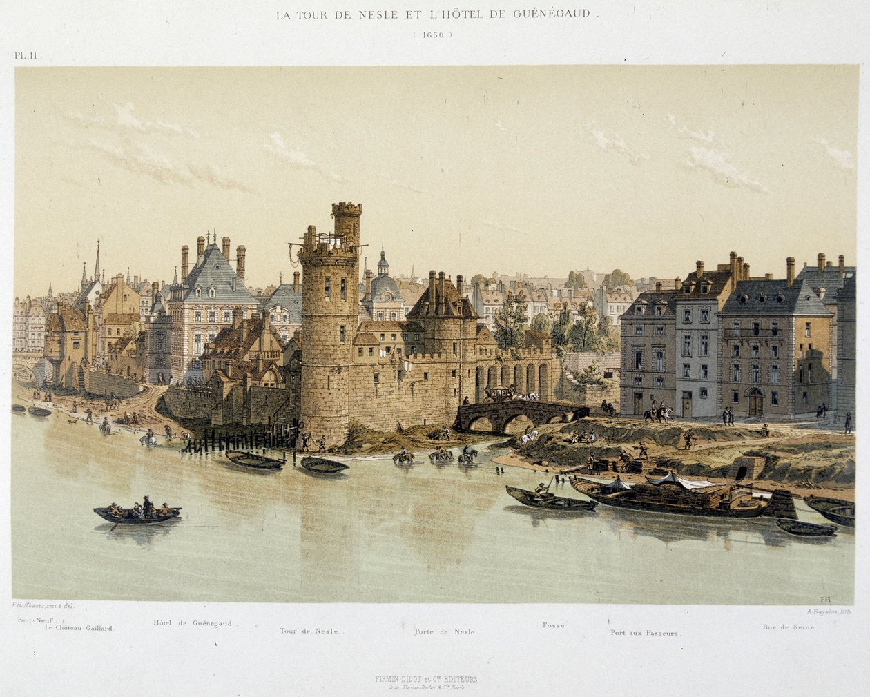 Neslesin torni ja Hotel de Guenegaud vuonna 1650 - "Paris a travers les ages" -alueella, 1800-luvun loppu tekijältä French School