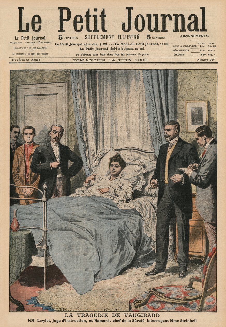 Vaugirardin tragedia, Marguerite Steinheilin kyseenalaistaminen, etukannen kuvitus "Le Petit Journalista", liitekuva, 14. kesäkuuta 1908 tekijältä French School