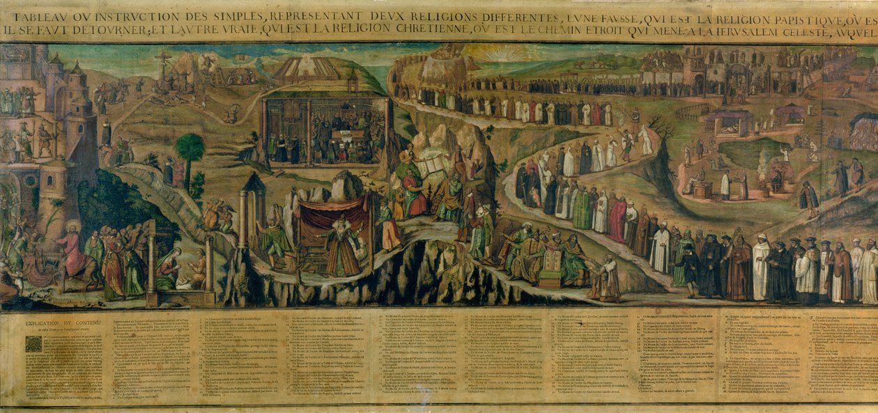 Uskonnon kaksi polkua, kuvaa protestantismin ja katolisuuden välistä kuilua (katso myös 174605 ja 174607) tekijältä French School