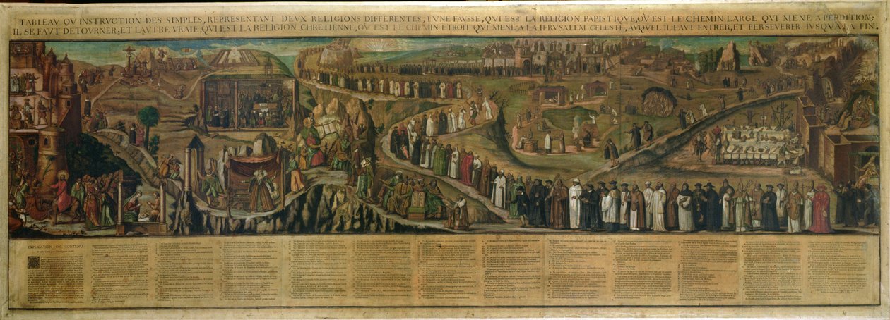 Uskonnon kaksi polkua, kuvaa protestantismin ja katolisuuden välistä kuilua (katso myös 174605 ja 174606) tekijältä French School