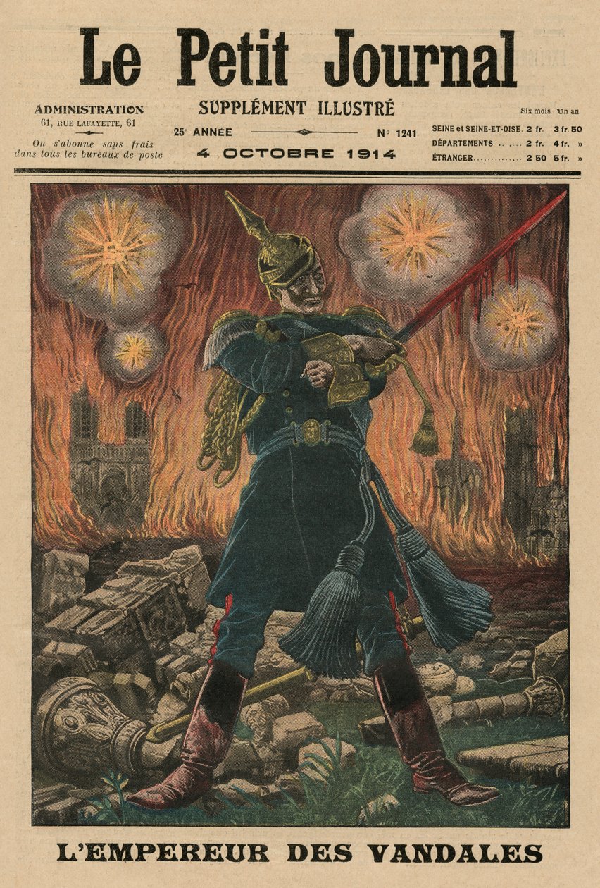 Vandaalien keisari, etukannen kuvitus Le Petit Journalin kuvaliitteestä, 4. lokakuuta 1914. tekijältä French School