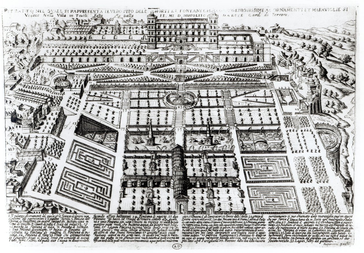 Villa dEsten palatsi ja puutarhat, Tivoli, Italia, n. 1600 tekijältä French School