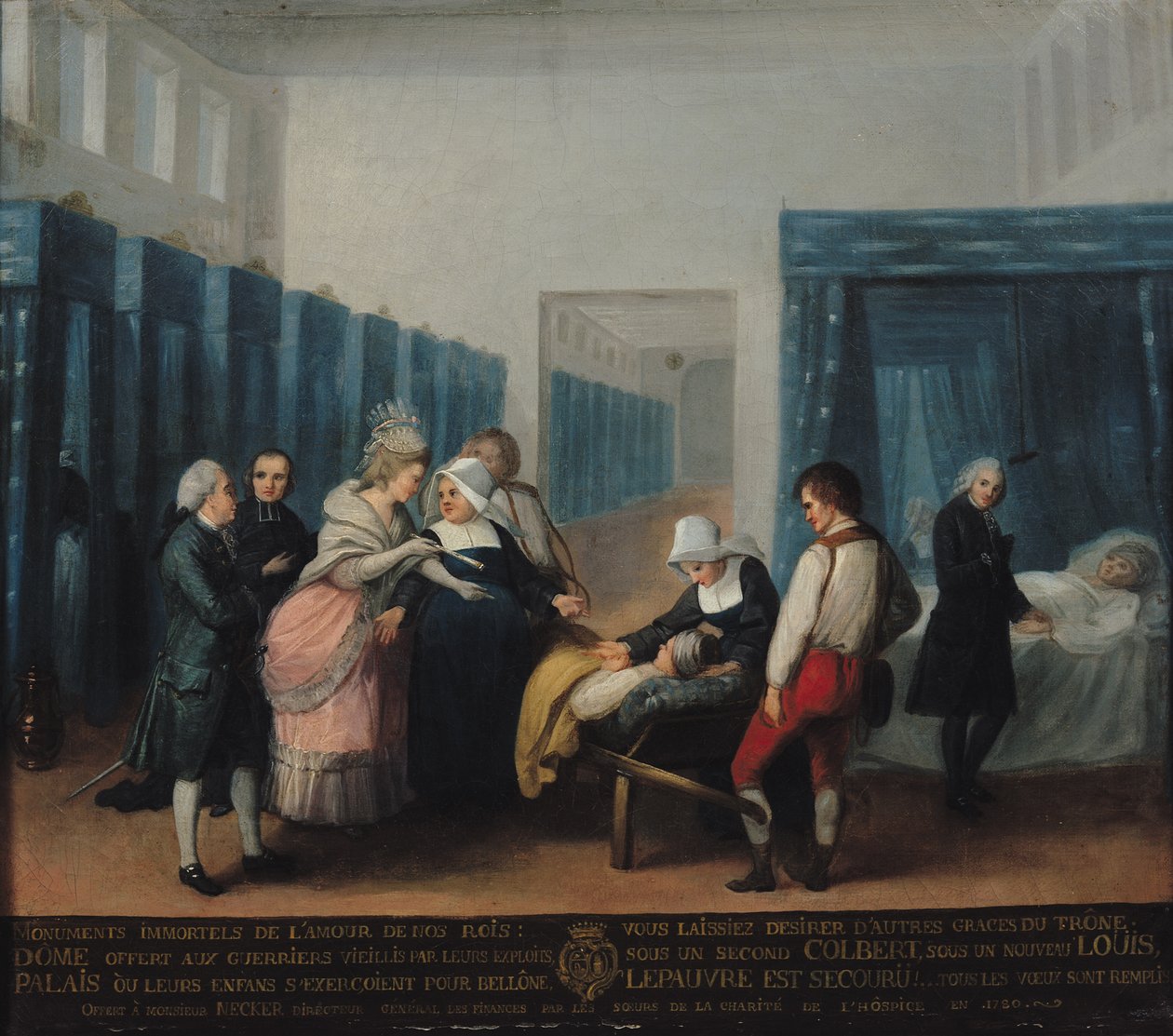 Monsieur ja Madame Neckerin vierailu Hopital de la Charitessa, 1780 tekijältä French School