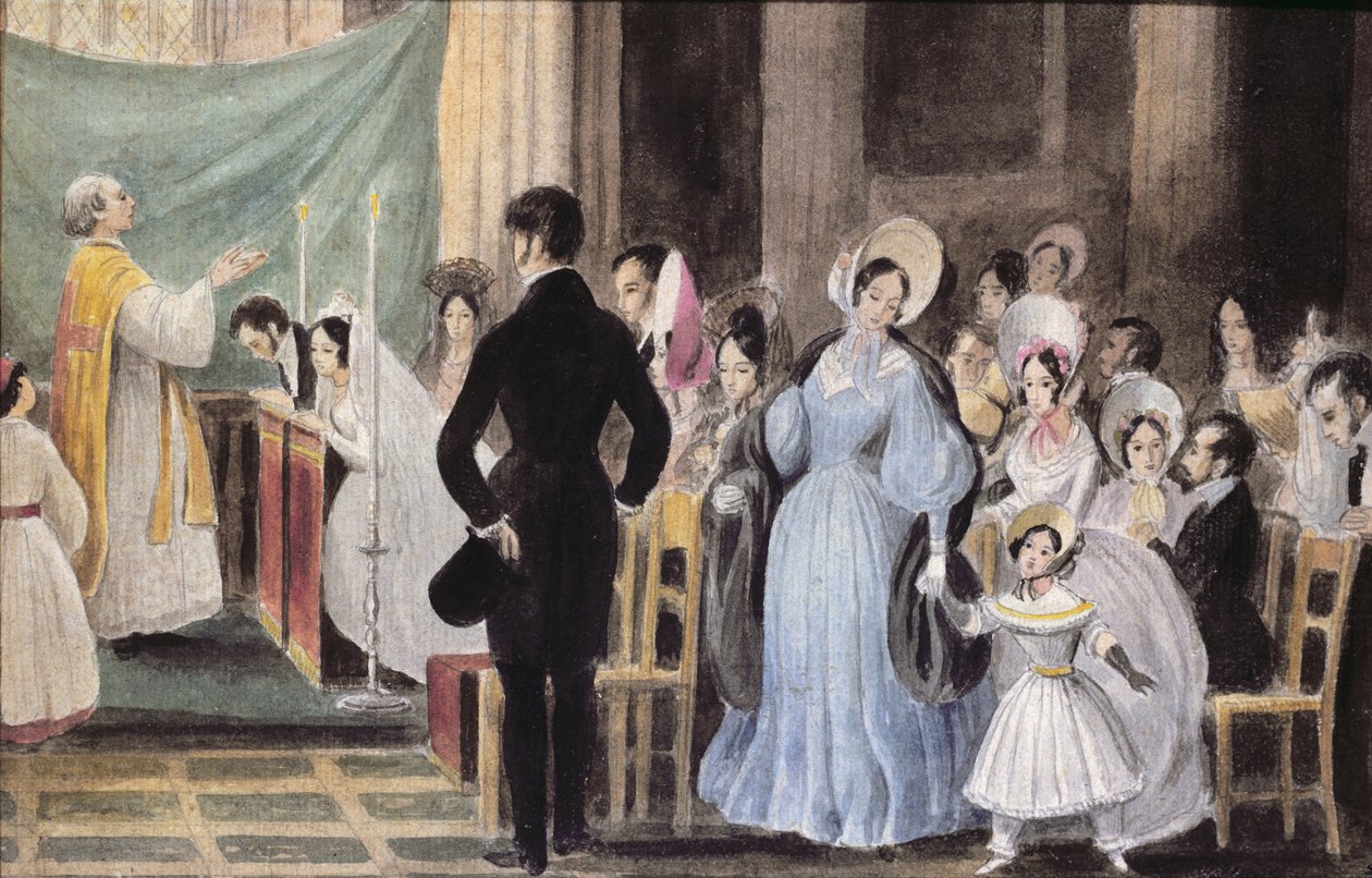 Hääseremonia, n. 1830 (wc paperilla) tekijältä French School