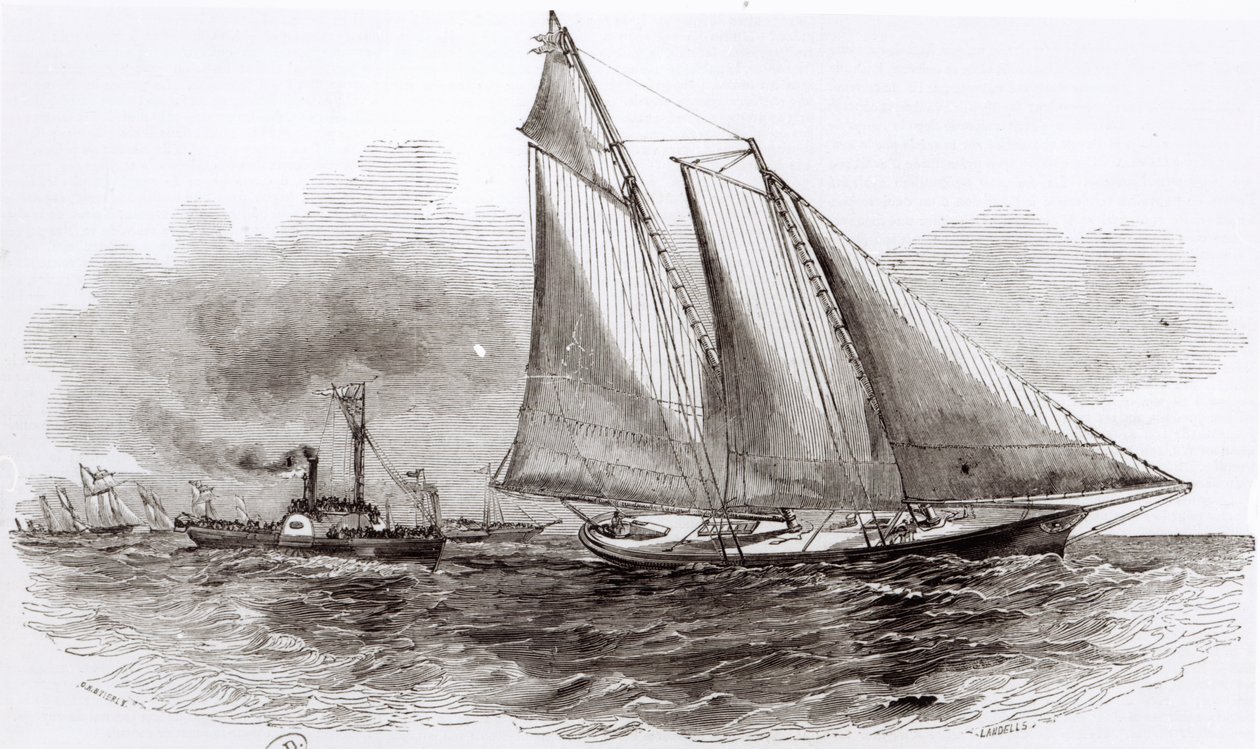 Yacht America johtoon 1851 Cowes Regatta, Le Monde Illustre, 1851 tekijältä French School