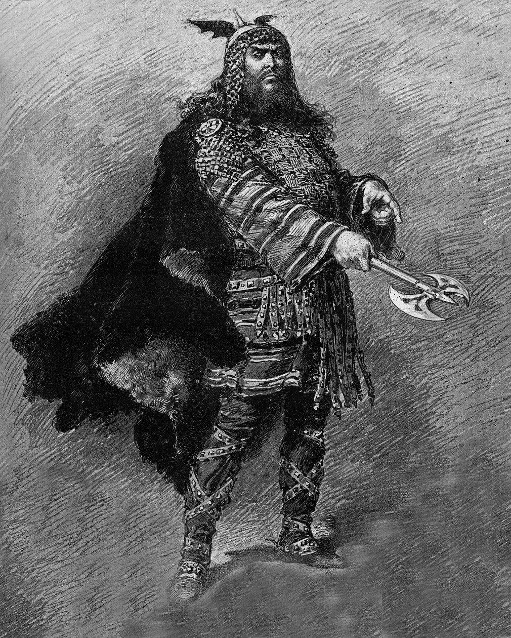 Näyttelijä Dumaine "" Attilan" roolissa, neljän näytöksen ja säkeistyksen draama, Etienne Charles Henri, varakreivi de Bornier (1825-1901), edustettuna Theatre de l