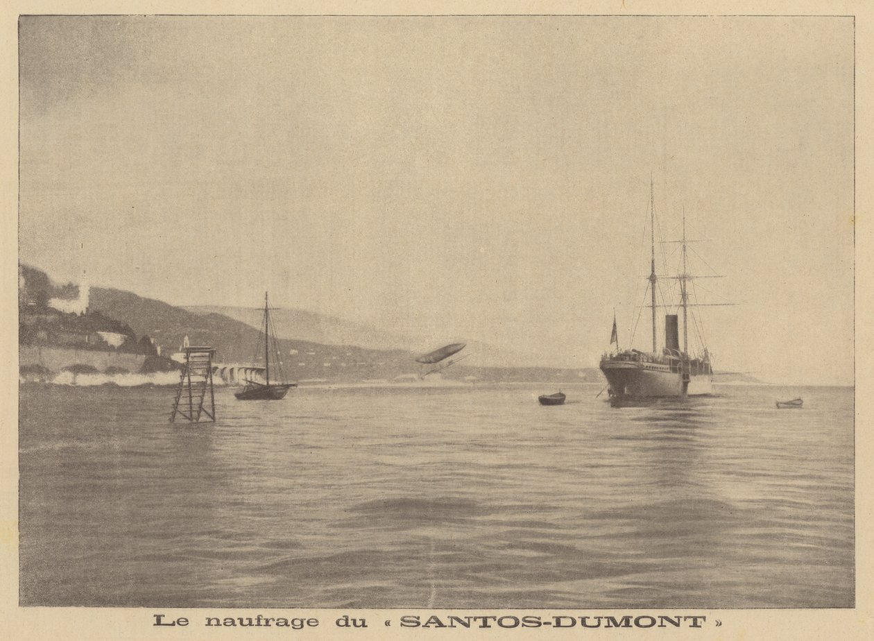 Alberto Santos-Dumontin ilmalaiva syöksymässä Välimerelle (litografia). tekijältä French School
