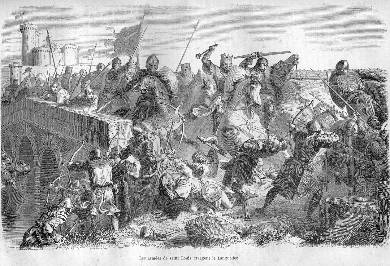 Saint Louisin armeija korppi Languedocia 1200-luvulla - - Kaiverrus Maurice Lachatren kirjaan "Paavien historia" (...) Kuningatarkuninkaan ja keisarien rikokset vuosisatojen ajan tekijältä French School
