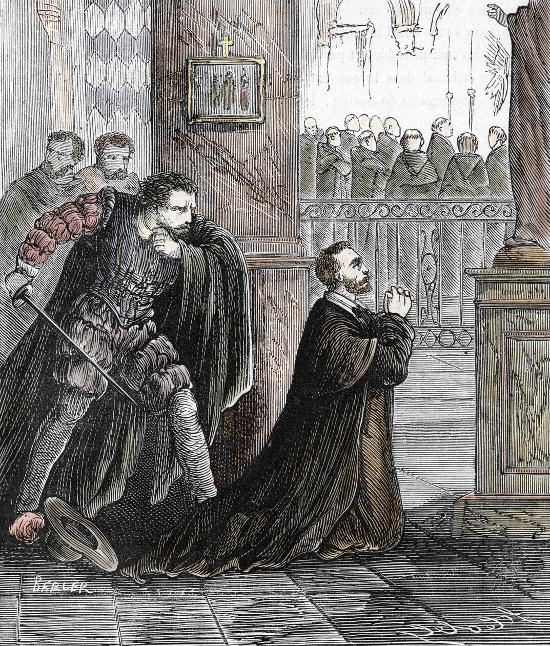 Inkvisiittori Pedro de Arbuesin (1441-1485) salamurha 17.9.1485 Zaragozan katedraalissa Espanjassa (espanjalaisen inkvisition virkamies Pedro de Arbues murhattiin Zaragozan La Seon katedraalissa vuonna 1485 väitetyssä juonessa keskustelee tekijältä French School