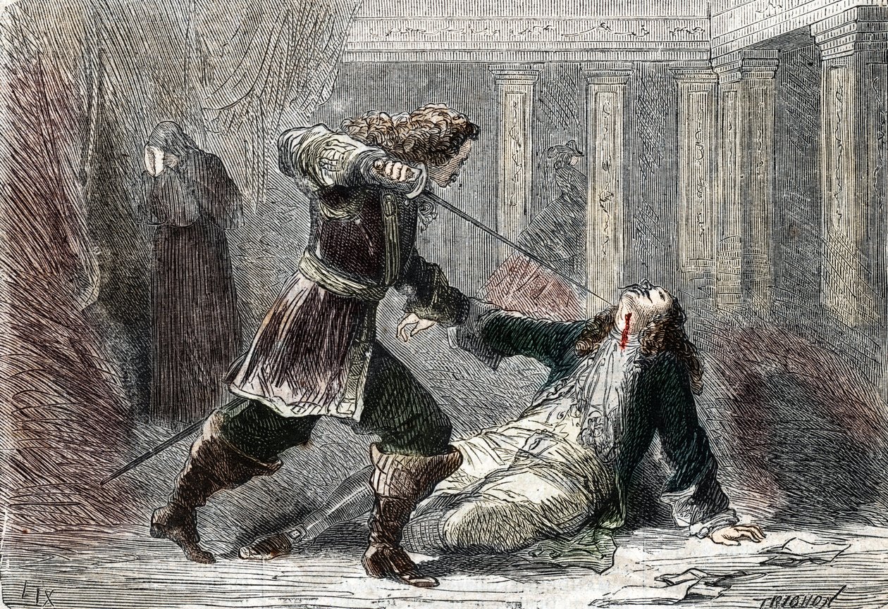 Ruotsin kuningatar Christinan (1626-1689) rakastajan markiisi Gianrinaldo Monaldeschin salamurha Fontainebleaun linnassa tekijältä French School