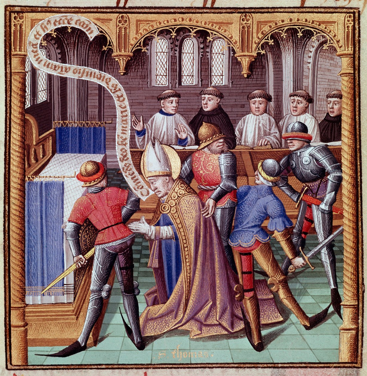 Thomas Becketin salamurha vuonna 1170 (Canterburyn Tuomaksen salamurha) Miniatyyri Vincent de Beauvais