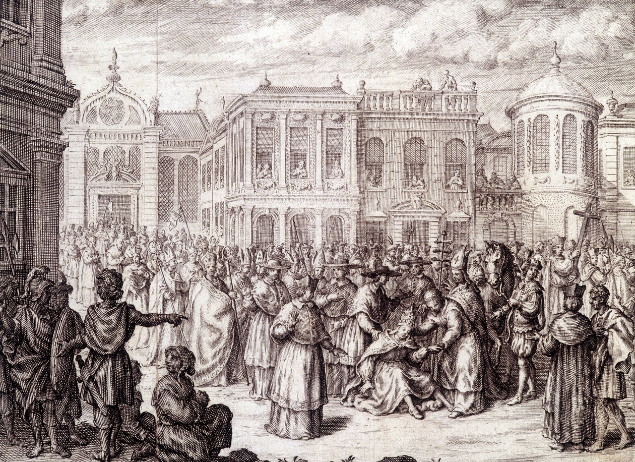 Papesse Jeannen syntymä - M. de Spanheimin "" Papesse Jeannen historiassa", Haag tekijältä French School