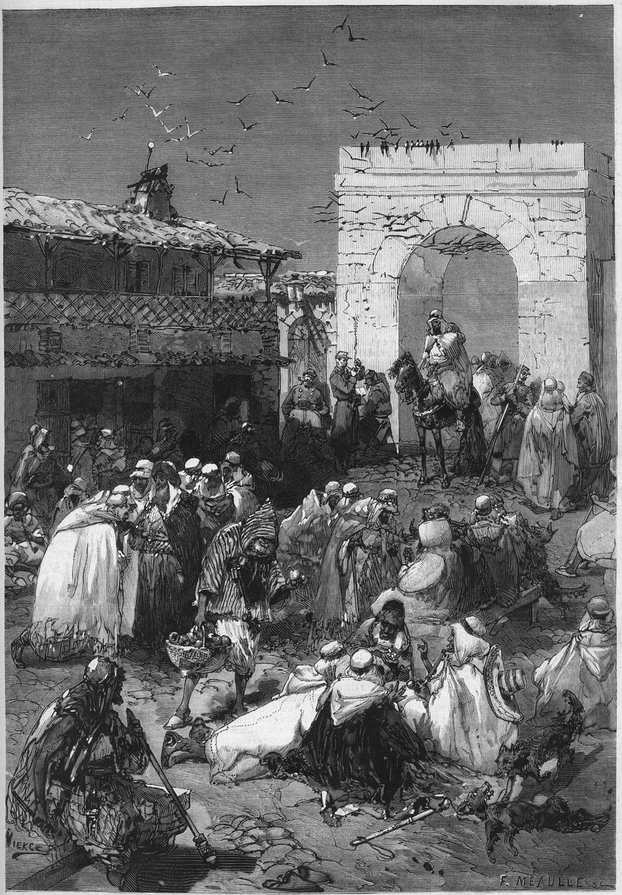 Algerian Saidan ympyrän caidit ja djemmat tuovat arabien toimistoon lahjansa, joiden tarkoituksena on lunastaa Saksan vuoden 1870 sodan jälkeen miehittämät Ranskan departementit. Kaiverrus "" Le Monde Illustré" -julkaisussa nro 784, 20. huhtikuuta 1872. tekijältä French School