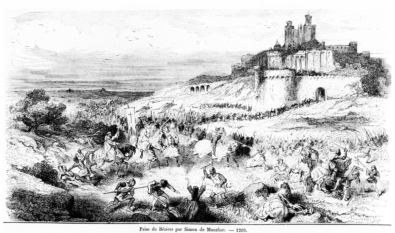 Simon de Montfort vangitsi Béziersin 22. heinäkuuta 1209 tekijältä French School