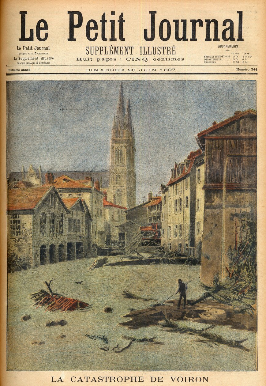 Voironin (Isèren) kylän katastrofi (tulva) ”Le Petit Journalissa”, 20. kesäkuuta 1897 (kaiverrus) tekijältä French School