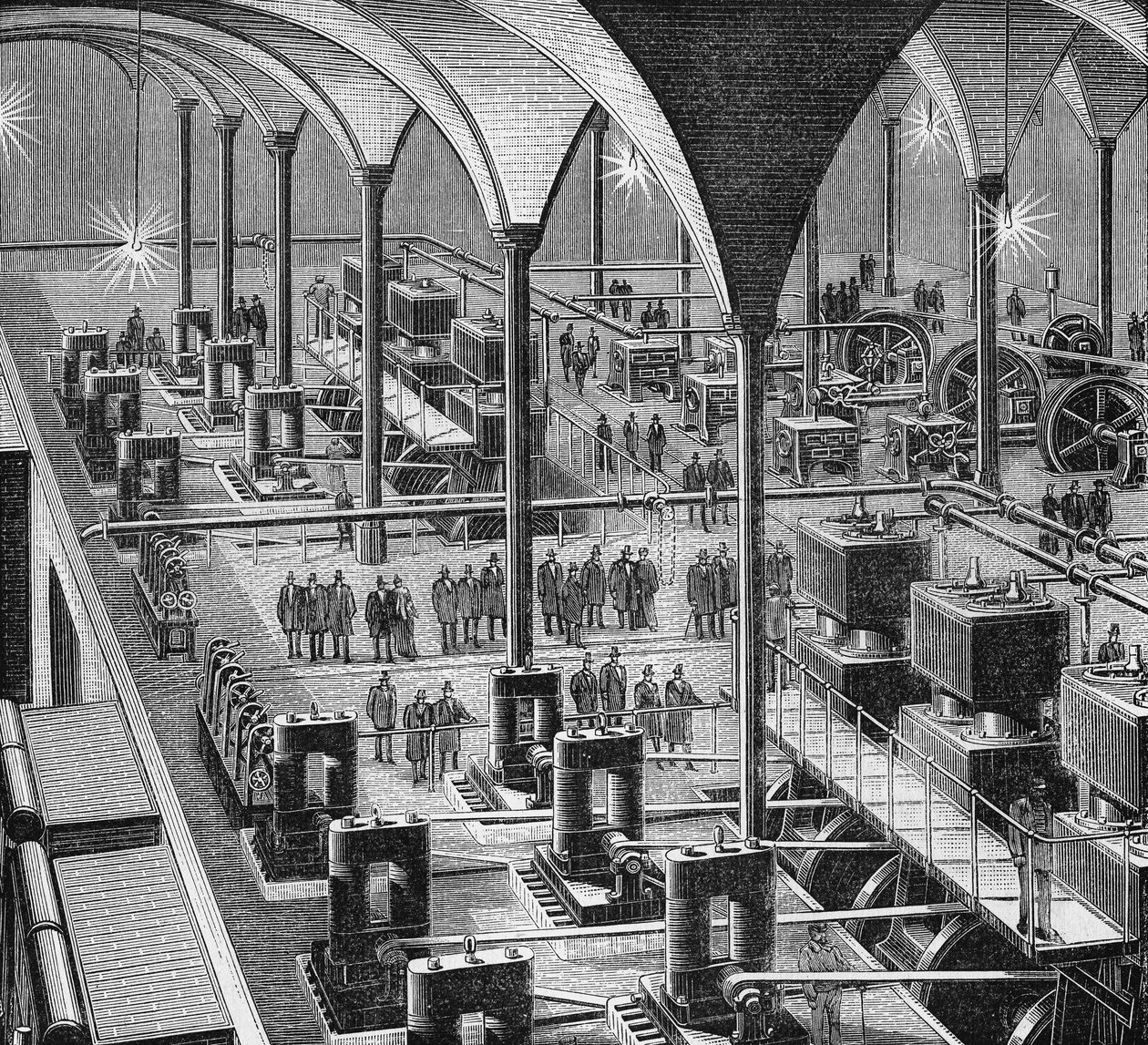 Halles de Parisin keskussähkölaitos. Julkaisussa "Album of Science", Editions Jouvet tekijältä French School