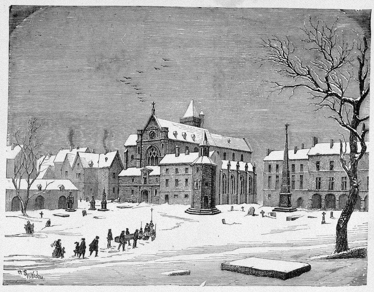 Viattomien hautausmaan kirkko vuonna 1445 - H. Gourdon de Kenouillacin "Pariisissa vuosisatojen ajan" tekijältä French School