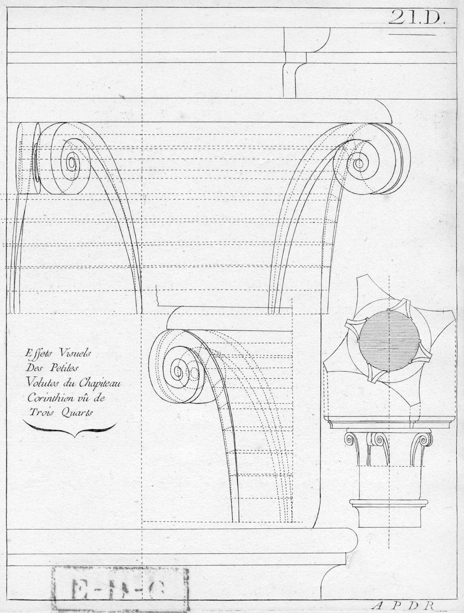 Korintin pääkaupunki, kuvitus geometriakirjasta, 1700- tai 1800-luvulla, julkaisi Avec Privilege du Roy et E.. du Gouvernement tekijältä French School