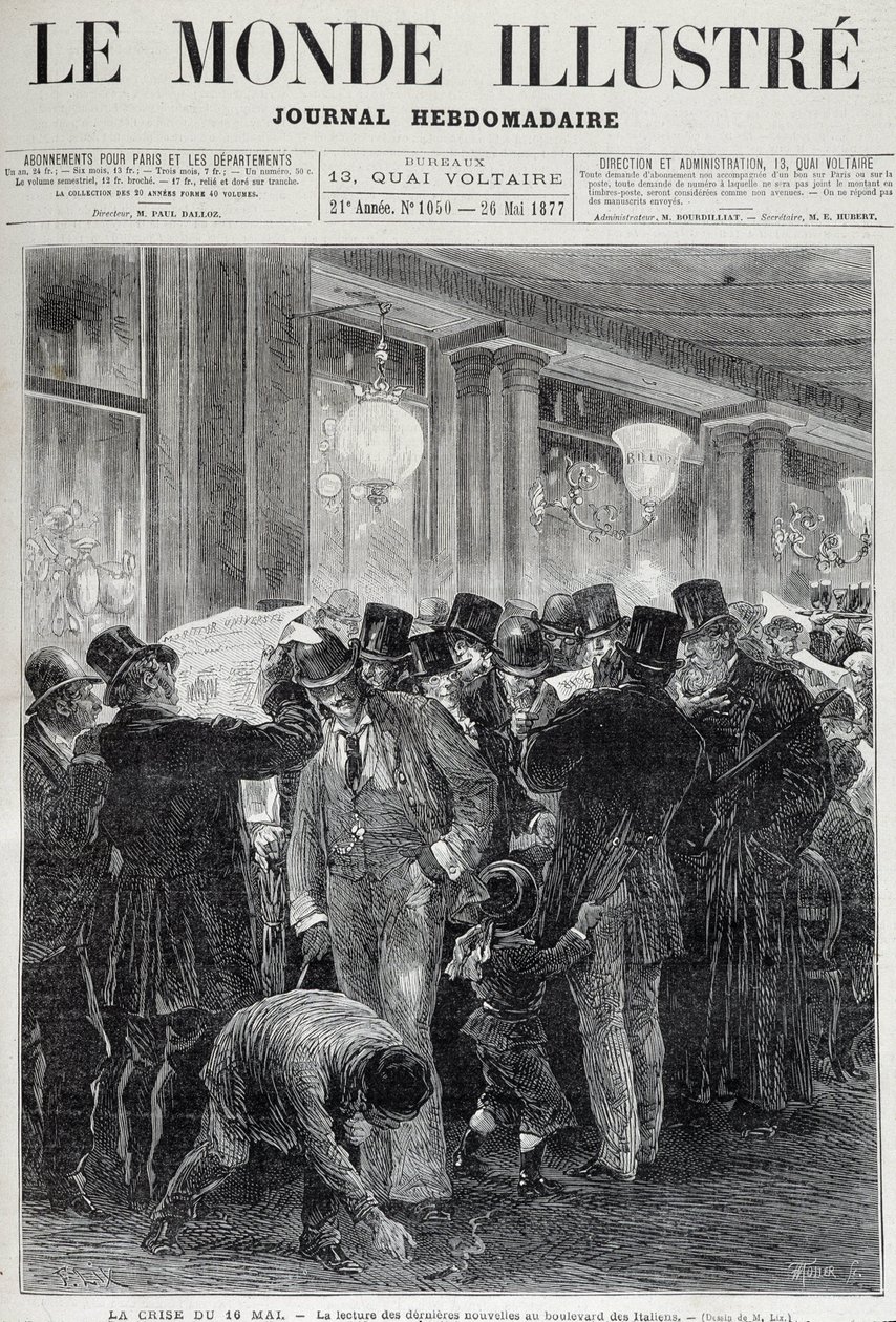 Toukokuun 16. päivän kriisi: sanomalehtien lukeminen - toukokuun 1877 "Le monde illustrious" -lehdessä tekijältä French School