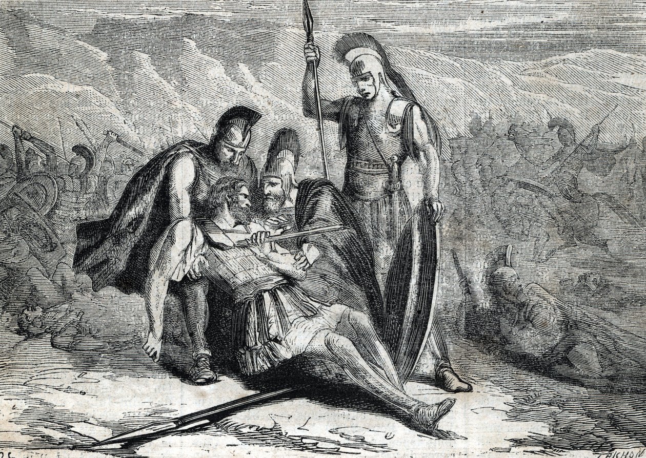 Epaminondaksen (418-362 eKr.) kuolema - (kaiverrus) 1864 tekijältä French School