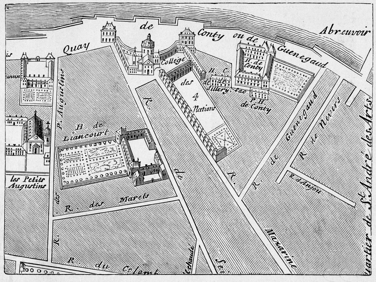 College des Quatre Nations (Four Nations) -alue ja hotelli Conti-Fac-Simile J. de la Caillen suunnitelmassa tekijältä French School