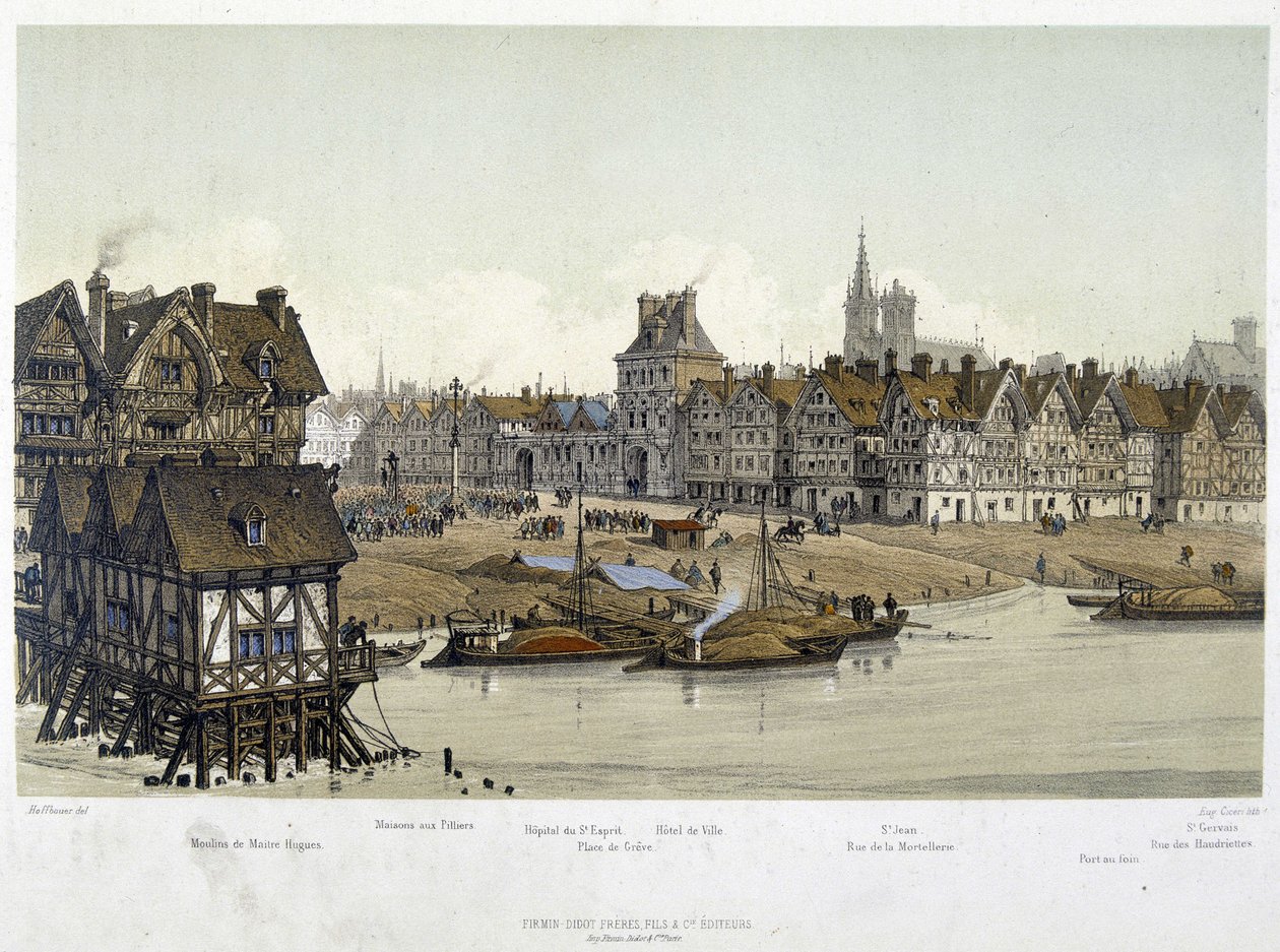Hotel de Ville de Parisin kaupunginosa vuonna 1583 - "Pariisissa kautta aikojen: temppeli ja rue Royale", 1800-luvun lopulla tekijältä French School
