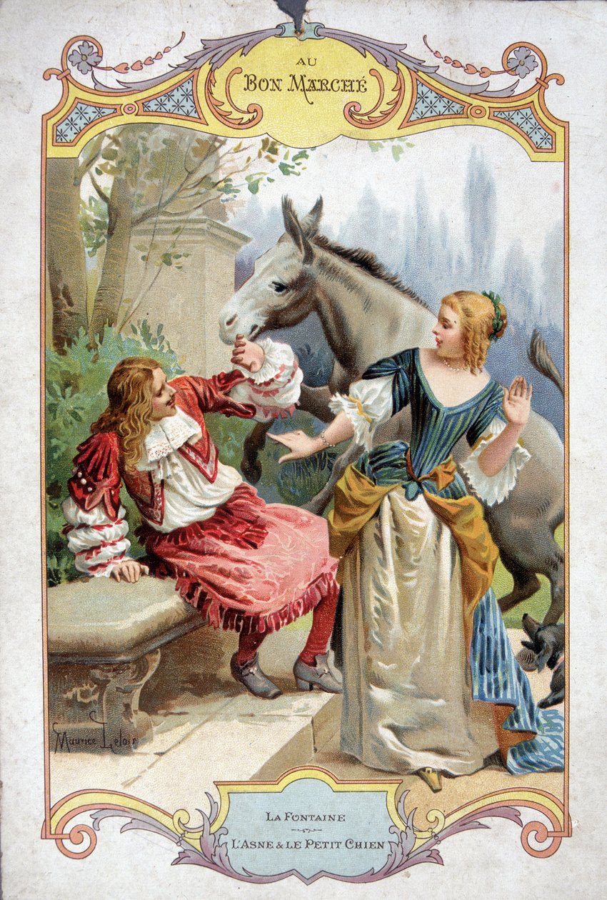 Aasi ja pieni koira (Fable de La Fontaine) - Bon Marché -mainostarra tekijältä French School