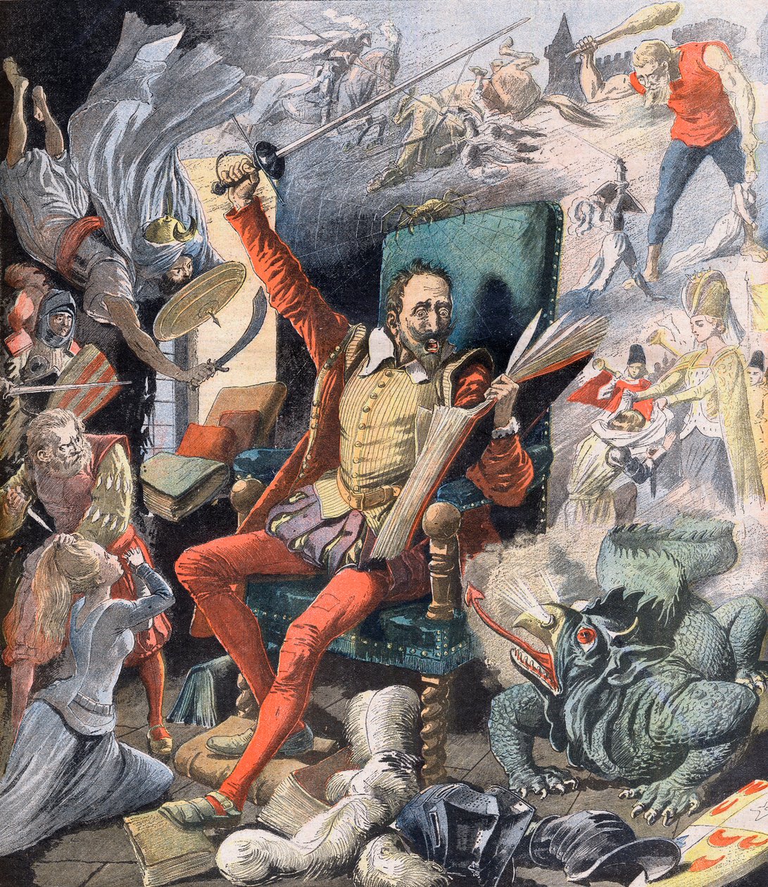 Don Quijoten unelma. Le Reve de Don Quijote (Miguel De Cervantes) - Kuvitus Le petit Journalille, 21. toukokuuta 1905. tekijältä French School