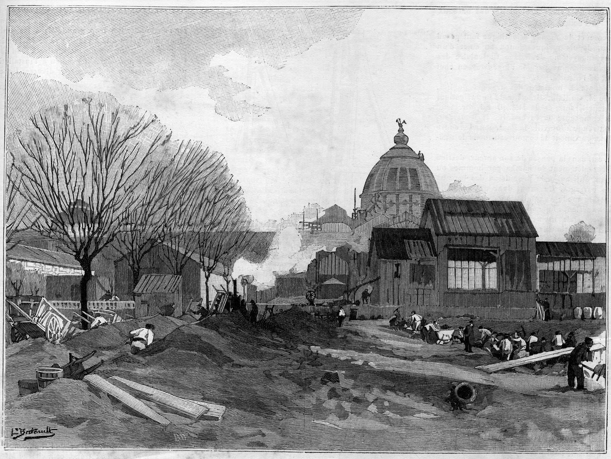 Maansiirtopaikka monumentaalisen suihkulähteen asentamiseksi Pariisiin vuoden 1889 maailmannäyttelyä varten. tekijältä French School