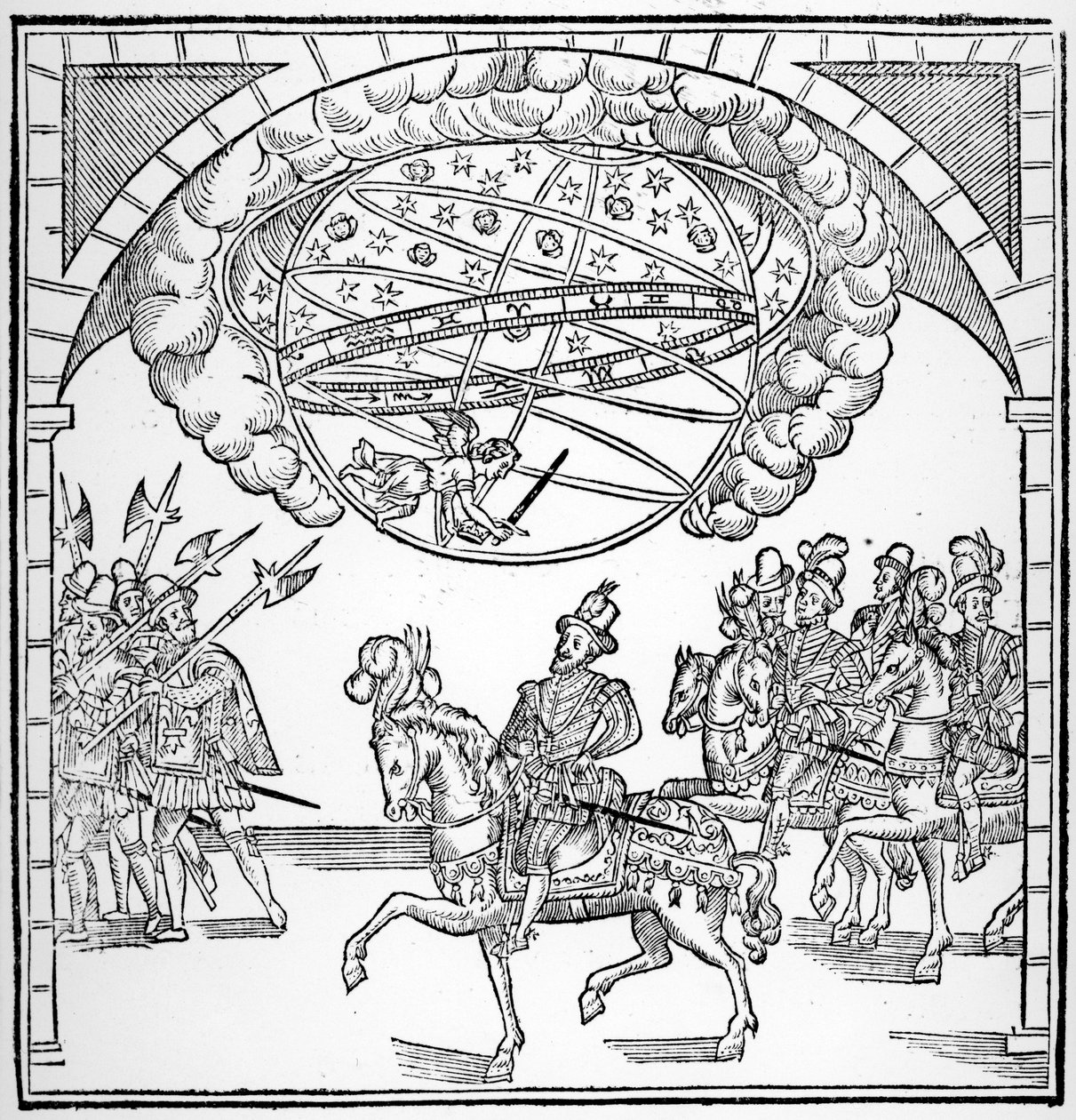 Henri IV:n sisäänkäynti Roueniin, kuvitus teoksesta "Discours de la Ioyeuse et triomphante entree de Henry III faicte en sa ville de Rouën", julkaistu vuonna 1599 tekijältä French School