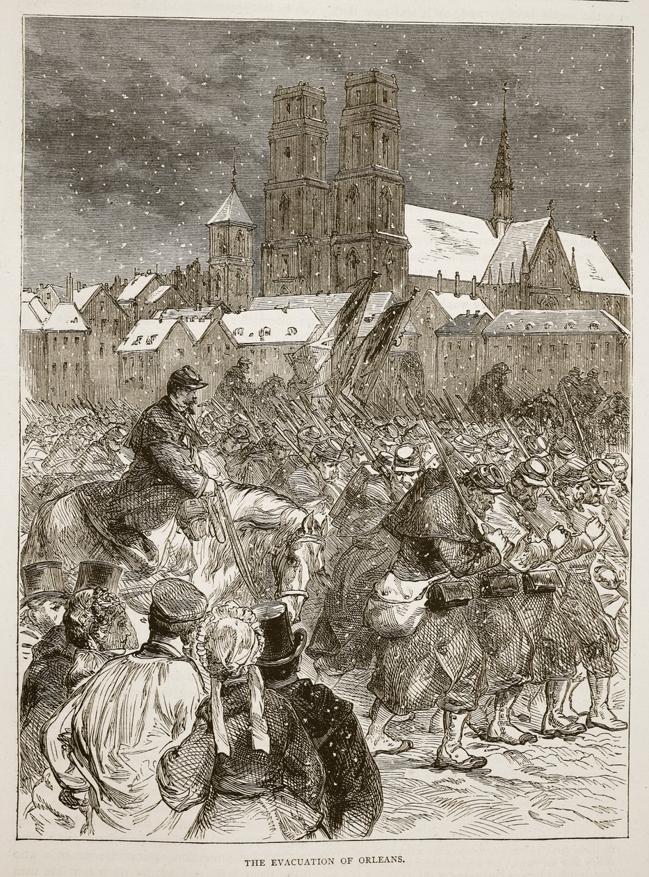 Orleansin evakuointi, joulukuu 1870, kuva Cassellsista Ranskan ja Saksan välisen sodan historia, 1870-1871 tekijältä French School