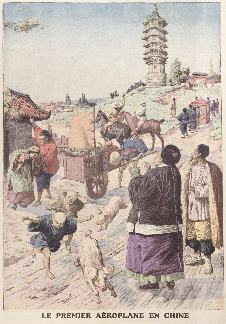 Ensimmäinen lentokone Kiinassa, kuva Le Petit Journalista huhtikuussa 1911 tekijältä French School