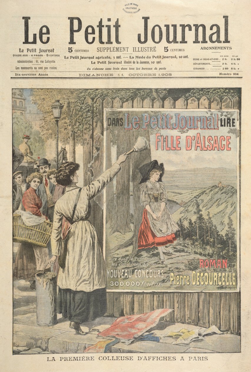 Ensimmäinen naispuolinen juliste Pariisissa, le Petit Journal, 11. lokakuuta 1906 tekijältä French School