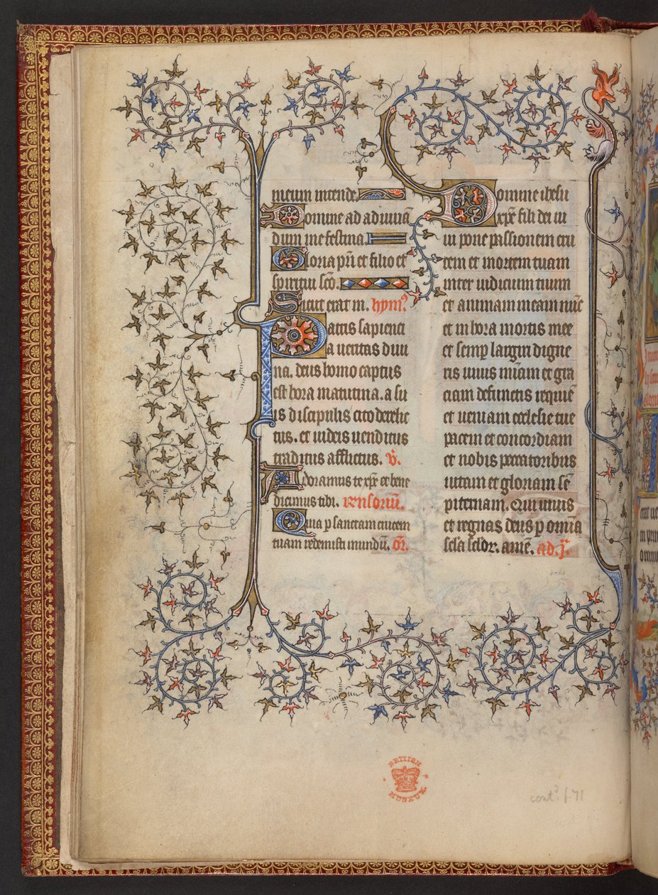 Ensimmäinen lehti Ristin tunteista, Tuntikirja, Lisää MS 32454 f.8v, Ranska tekijältä French School