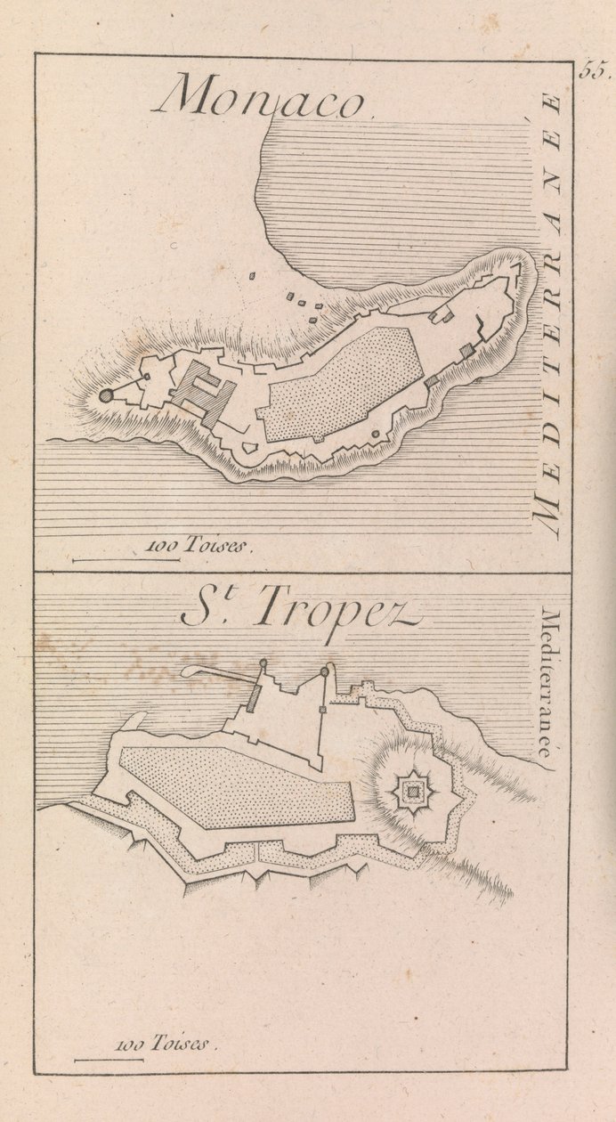 Monacon ja St. Tropezin linnoitukset , noin 1760 (painokuva). tekijältä French School