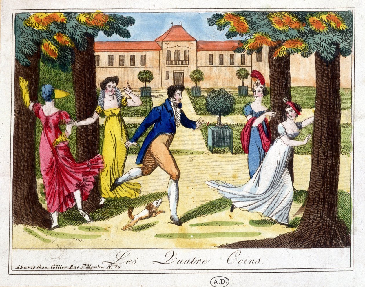 Neljän kulman peli. Kaiverrus 1800-luvun alussa. tekijältä French School
